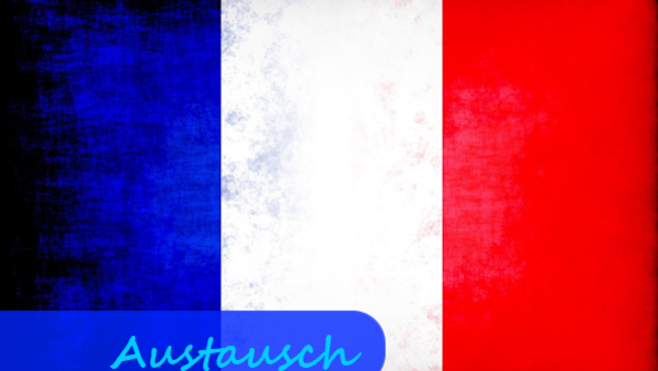 Bildfüllende Flagge von Frankreich mit Beschriftung "Austausch".