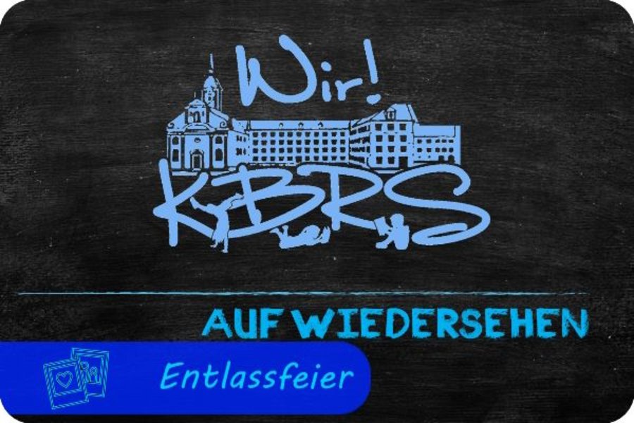 Entlassfeier 2024 Logo der Schule mit den Worten "Auf Wiedersehen"